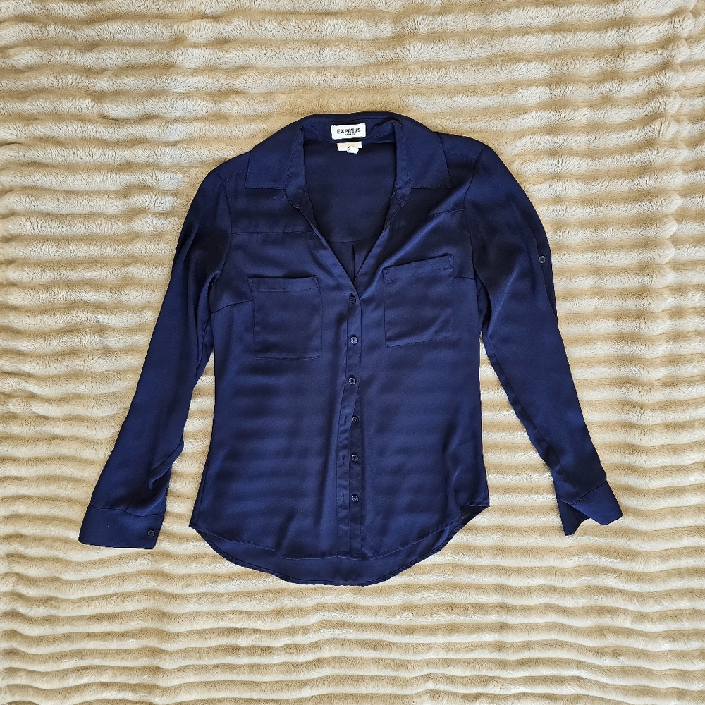 Express Women's Navy Button-Up Blouse